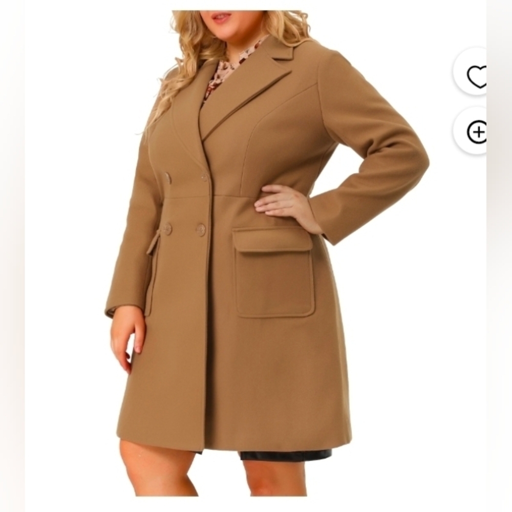 Agnes Orinda Women's Plus Size Outerwear Overcoat Double Breasted Long PeaCoat